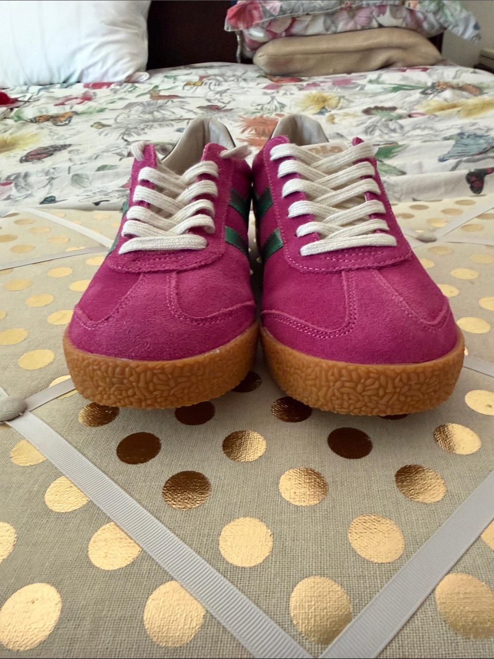 Gola Women’s Elan Fuchsia Suede Trainer Metallic Emerald Stripes 7 NWB - Picture 7 of 11